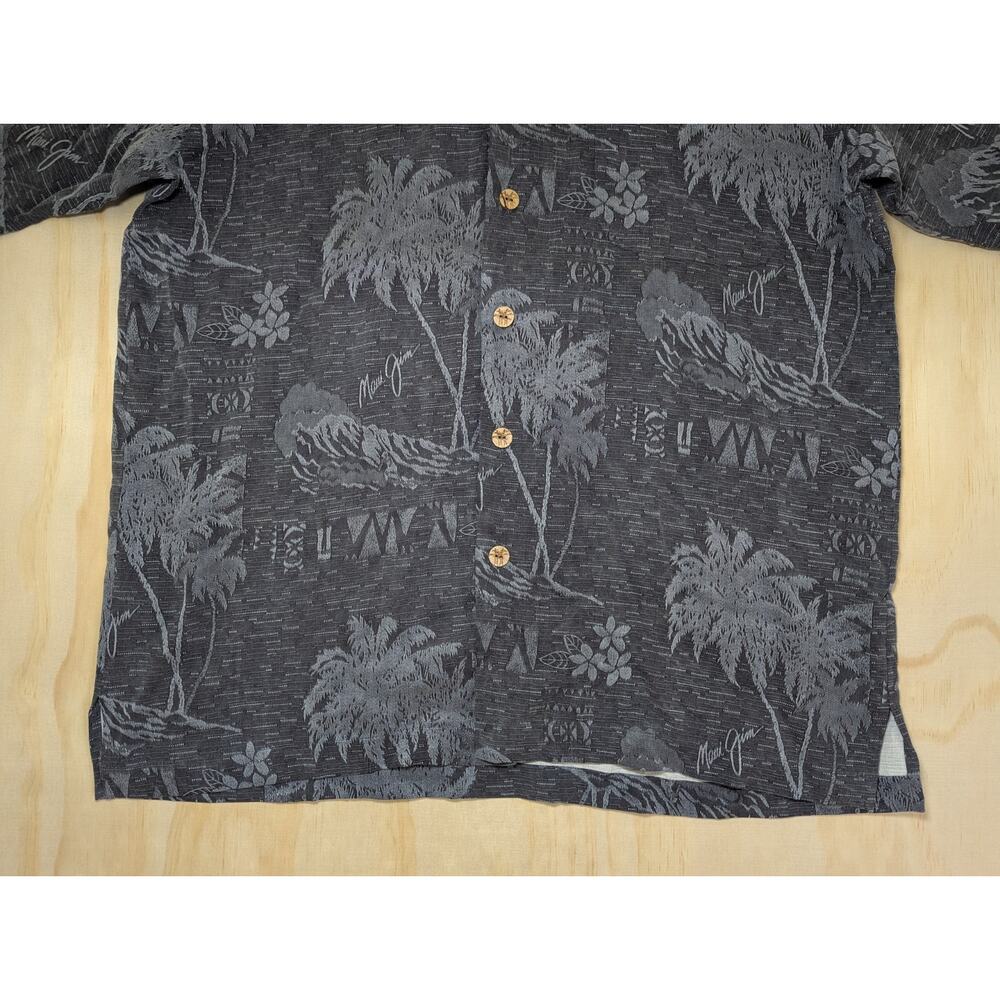 Maui Jim Men’s Medium Hawaiian Shirt Silk Jacquard Tropical Palm Tree Surfer - Picture 2 of 6